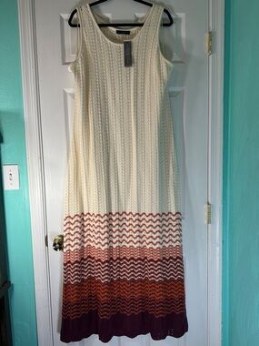 Lane Bryant Cream Maxi Dress with Rust and Plum Zigzag Hem